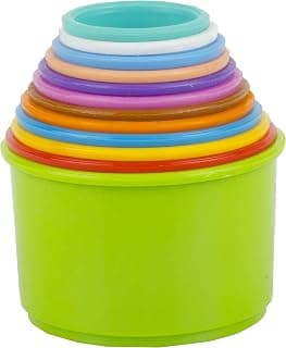 TOY FUN Plastic Build Up Beakers Stacking and Nesting Toy for Kids, Multicolour - 12 Pieces