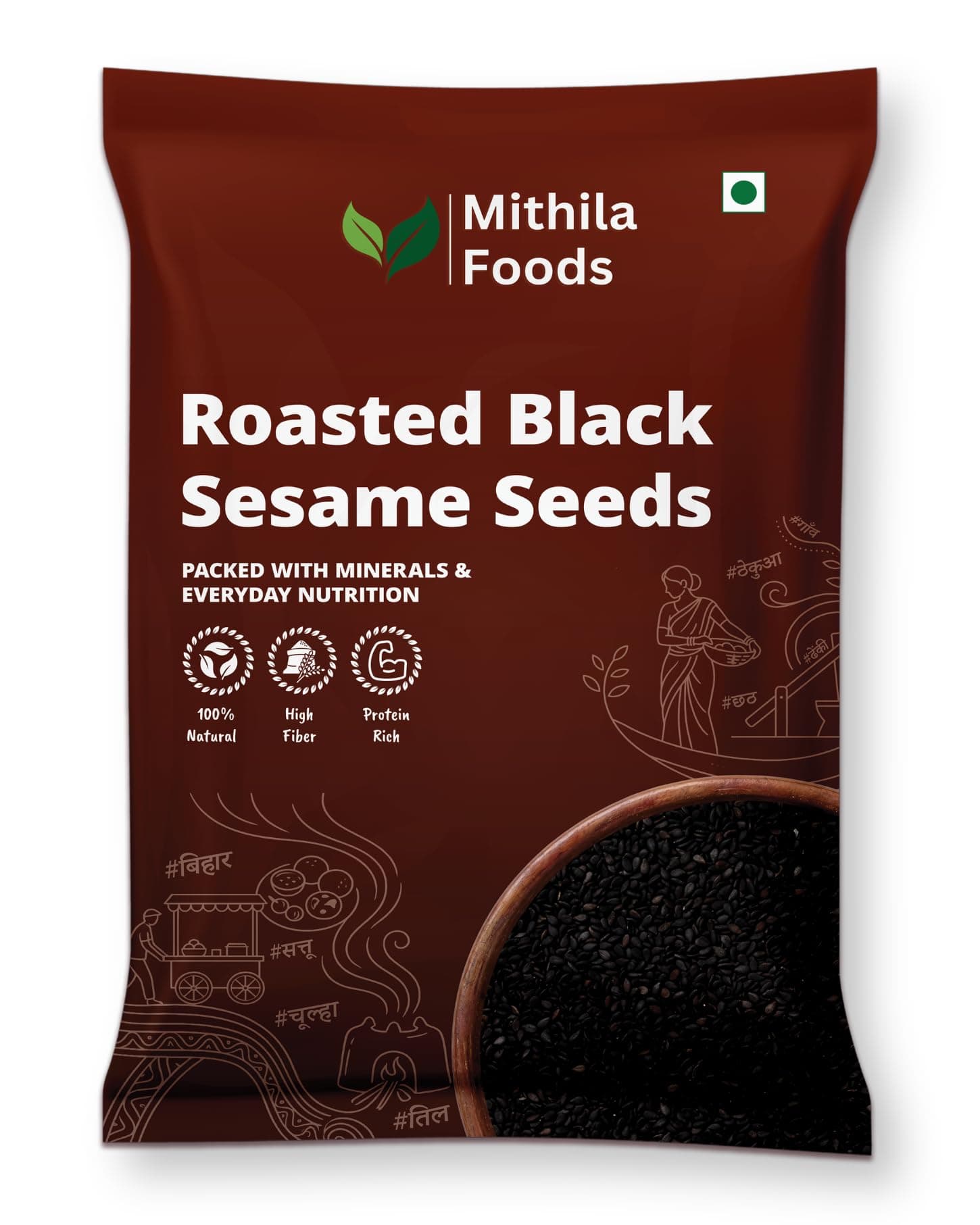 MITHILA FOODS 1 kg Roasted Black Sesame Seeds | Premium Kaala Til | Naturally Roasted, Nutty & Crunchy | Protein, Fiber & Healthy Fats Rich | For Chikki, Laddoo, Tahini & Tadka | Authentic Taste of Bihar