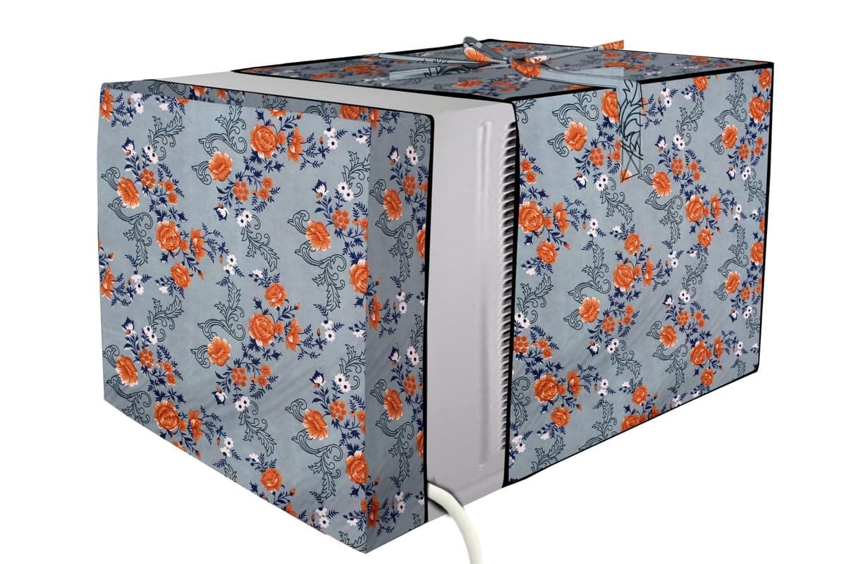 Stylista Elastic fit waterproof window ac cover compatible for Blue Star 1.5 Ton WFD318P Dustproof cover for inner and outer section, Floral Pattern Blue