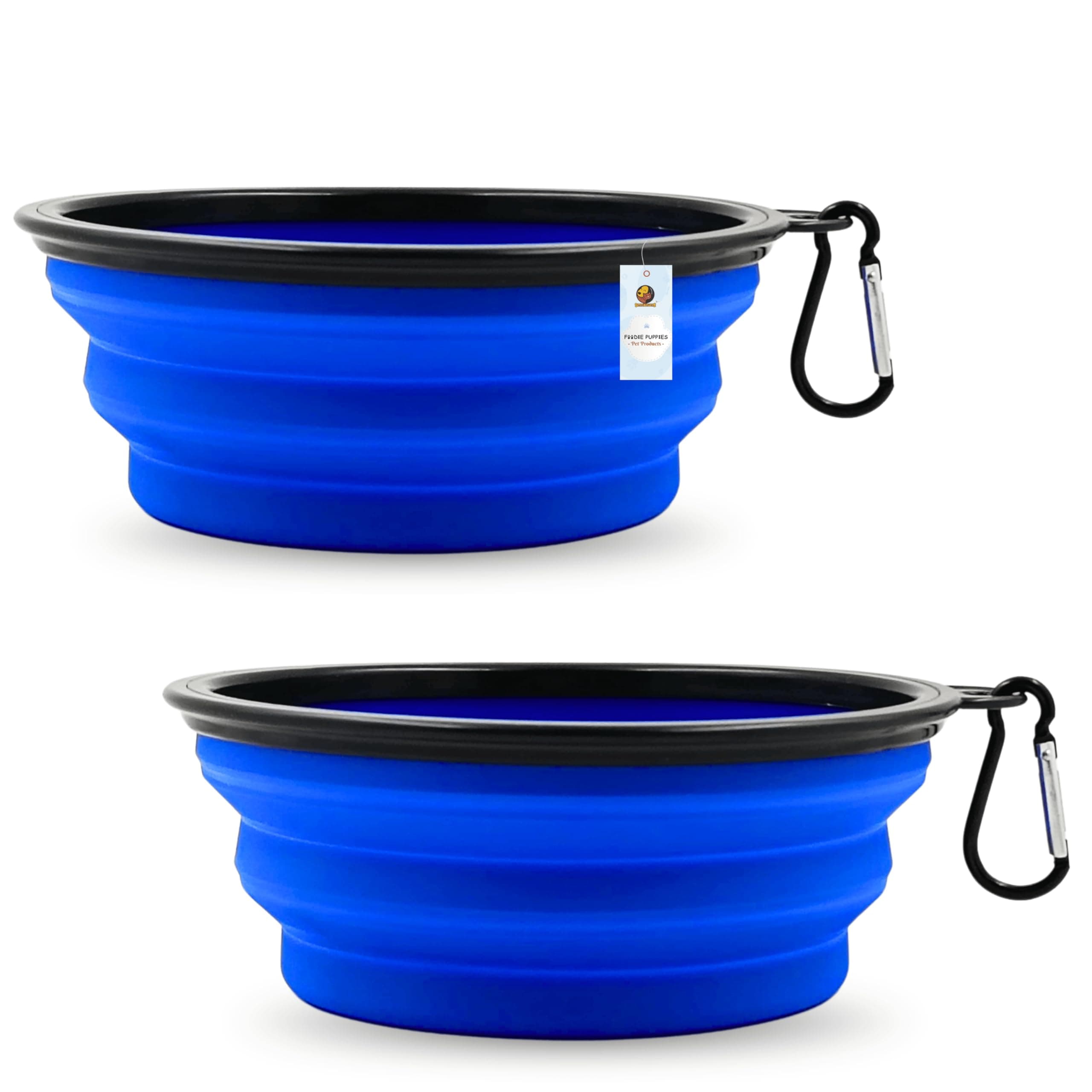 Foodie Puppies Foldable Silicone Dog Bowls | BPA-Free Dishwasher Safe | Foldable Travel Water Bowl with Carabiner Clip for Traveling, Hiking, Walking - 350ml (Small - Pack of 2)