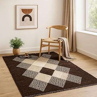BSB HOME Designer Superfine Chenille Carpet | 500 GSM Velvet Carpet/Area Rug/Durries with Fine Gold Yarn for Living Room, Bedroom, Runner| 150x210 cm or 5x7 ft, Coffee