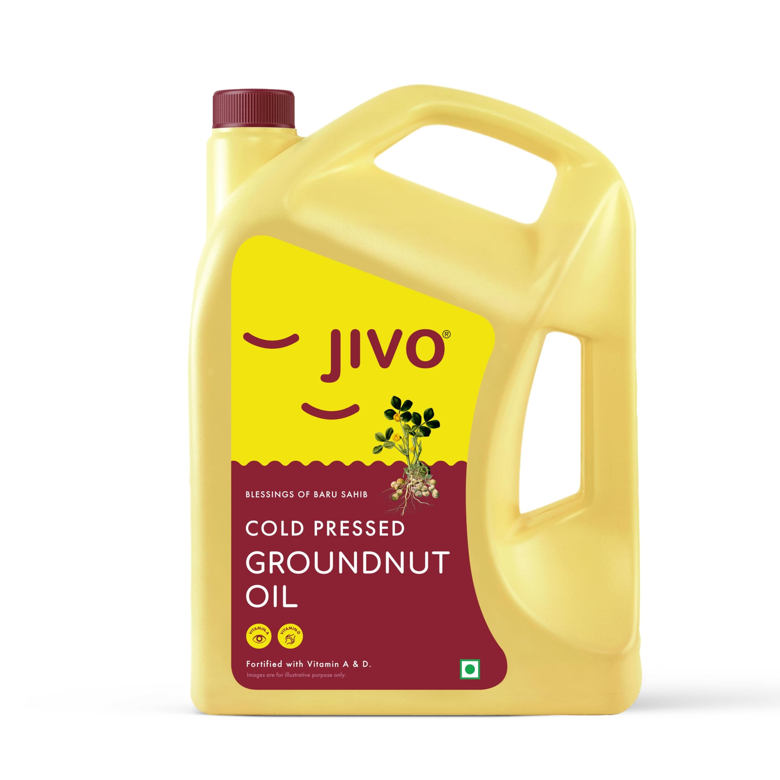 Jivo Groundnut Oil 5 Litre | Cold Pressed, Unrefined Peanut Oil for Cooking | Vitamin A & D Fortified, Chemical-Free Ground Nut Oil