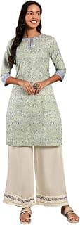 W for Woman Women's Cotton Straight Fit Straight Printed Keyhole Neck Kurta