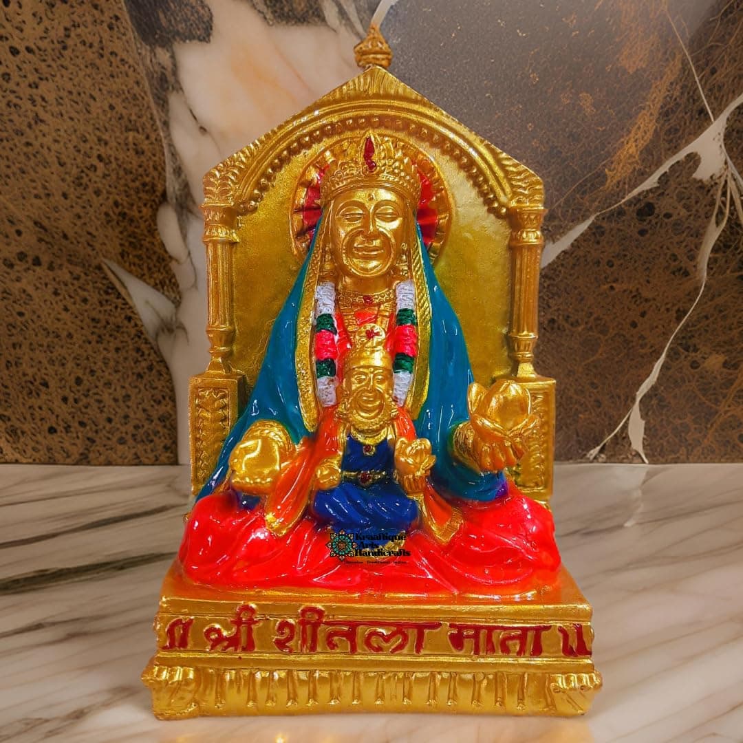 Shitala MATA Murti for Home Temple | Handmade Goddess Idol | Decorative Puja Idol for Mandir, Home Decor & Gifting | Marble Finish | 7 Inch