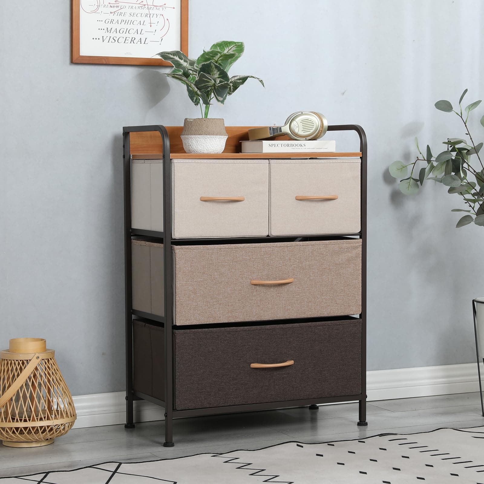 Amazon Brand - Umi Fabric Chest of 4 Drawers Closet Drawer Organizer for Wardrobe Drawer Storage Organizer Chest of Drawer for Closet Living Room Bedroom Storage Organizer Stand Bookself - 58x29x80cm