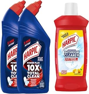 Harpic Disinfectant Toilet Cleaner, Original - 1L (Pack of 2) + Harpic Bathroom Cleaner, Lemon - 1L