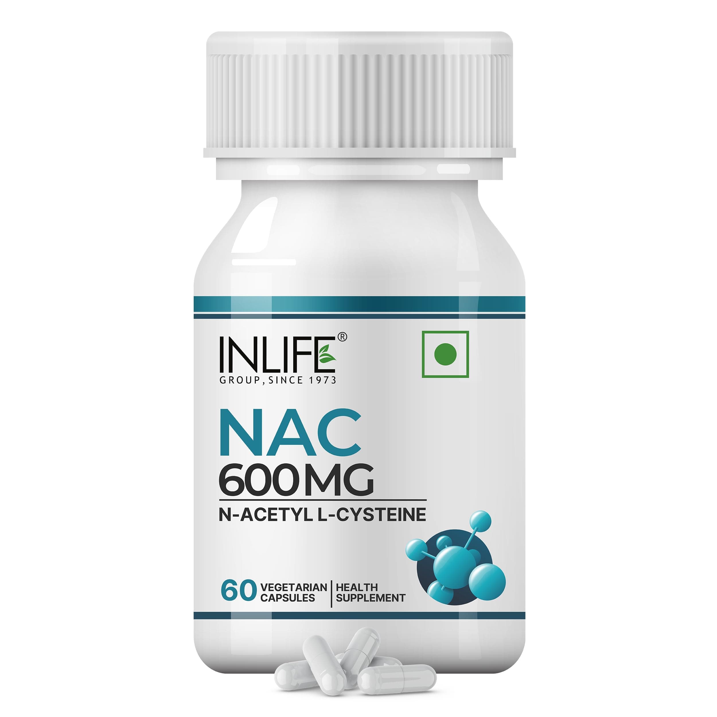 INLIFE N Acetyl Cysteine NAC 600mg, Antioxidant Support for Respiratory Health & Immunity Supplement, Men Women, 60 Veg Capsules (Pack of 1)
