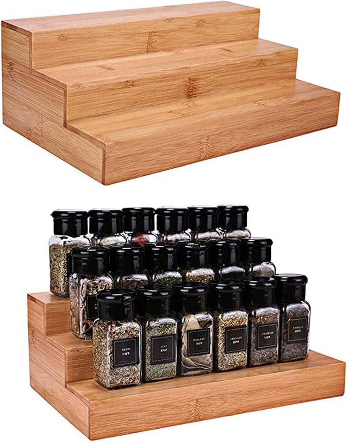 VASIL MART Wood 3 Tiered Floating Shelves Countertop Spice Rack, 3 Tier Spice Organizer For Cabinet Or Kitchen, Stand For Cabinet/Cupboard (Minimalist)