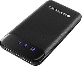 ZEBRONICS MB10000S4 Power Bank, 10000 mAh, Dual USB Output, Type C & Micro USB Input, Built in Protections, Percentage LED Display, Included USB to Type C Cable, Made in India
