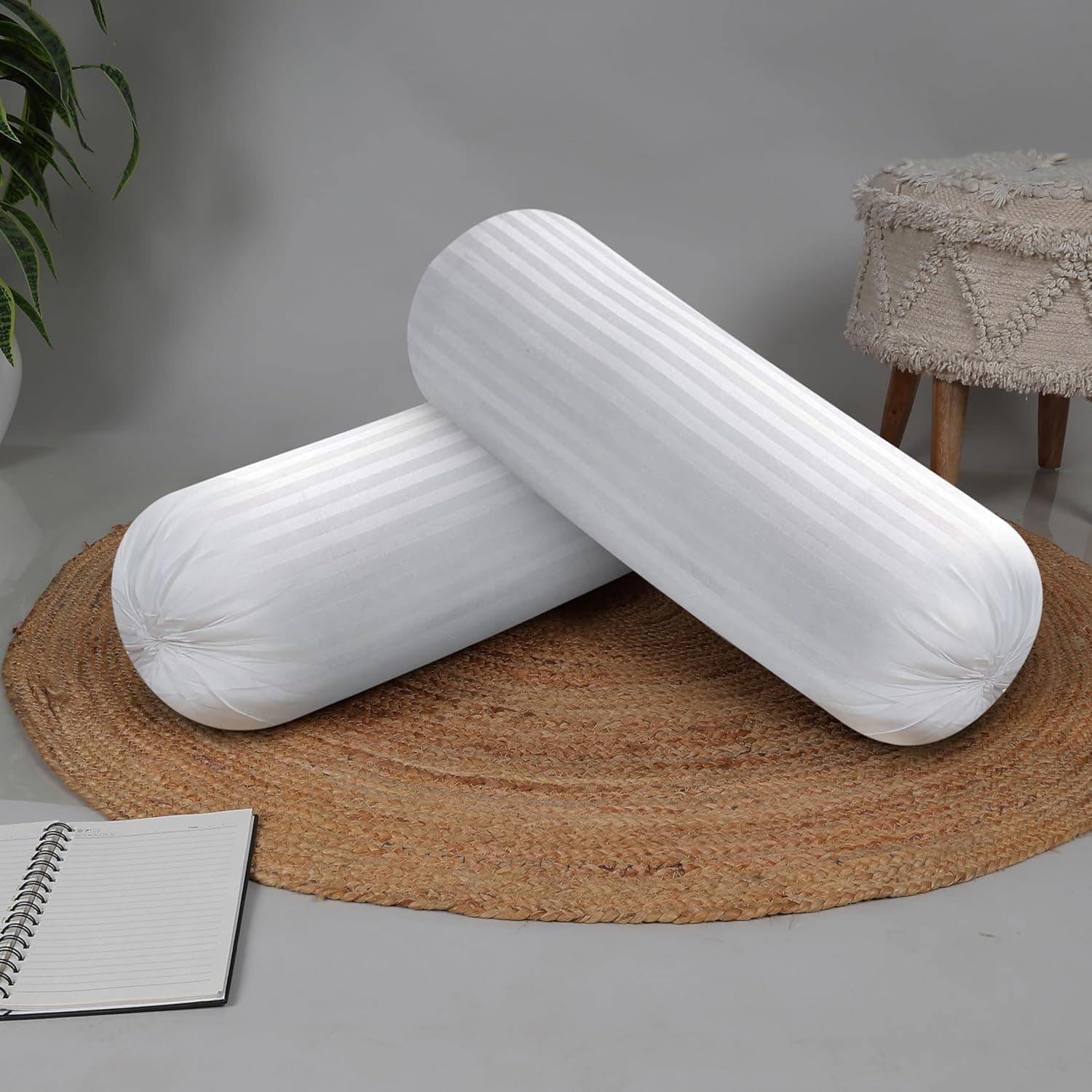 Wellkia Bolster Pillow Set of 2 | Premium Microfiber-Filled Cylindrical Pillows for Superior Back & Arm Support | 15x34 inches, White, Set of 2