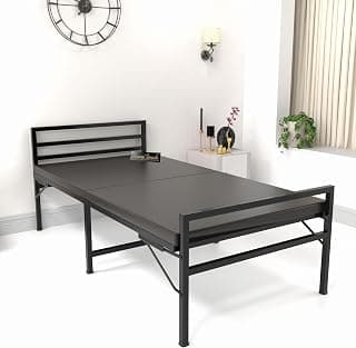 Honey Touch Jasper Folding Bed Single with Double Layer Mattress | No Assembly Required | Foldable Bed for Sleeping/Guests/Rented Apartments/Bedroom (3ft x 6ft, Black)