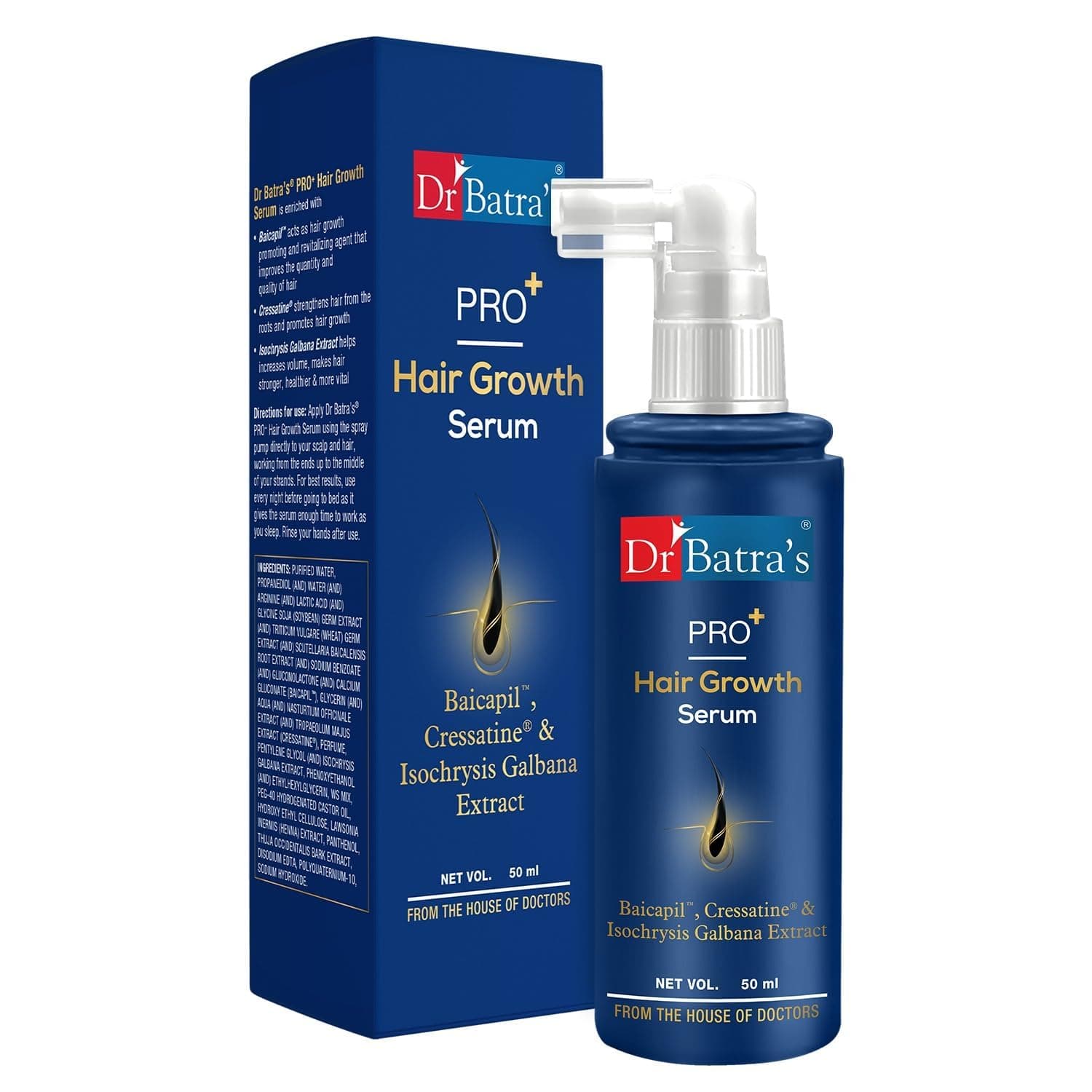 Dr Batra's PRO+ Hair Growth Serum 50 ml | Hair Fall Control & Hair Regrowth Serum | With Redensyl, Baicapil™, Cressatine & Isochrysis Galbana | Strengthens Hair Roots | Non-Greasy Formula | For Men & Women