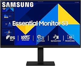Samsung 24" (60.5 cm) S3 Flat Monitor|Super Slim Borderless Design|IPS Panel|FHD 1920 x 1080|100 Hz|5 ms|Ports-HDMI,VGA|Game Mode|Eye Saver Mode||Wall Mountable|LS24D300GAWXXL|Black