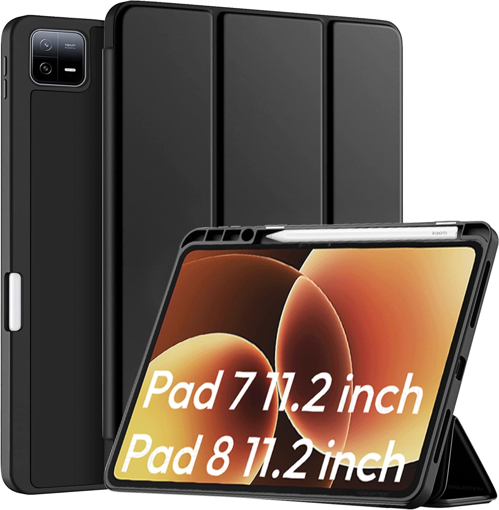 Robustrion Cover for Xiaomi Mi Pad 8/8 Pro/Xiaomi Pad 7/7 Pro 11.2 inch Cover Case with [Pencil Holder], Trifold Flip Case Cover for Xiaomi Pad 7/8 Cover [Auto Sleep Wake] - Black