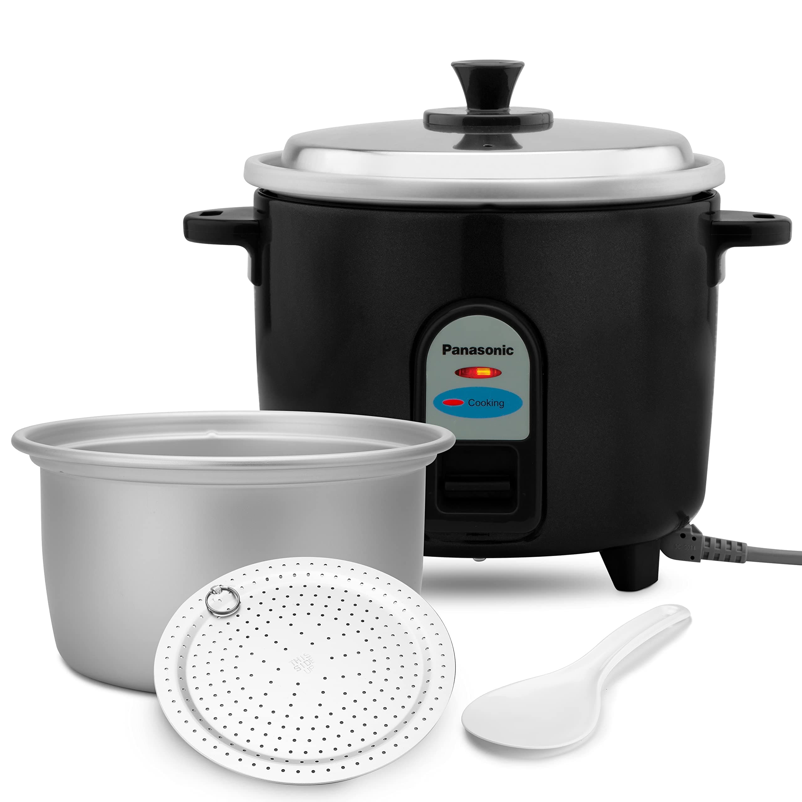 Panasonic SR-WA10(E) 450W Automatic Electric Rice Cooker 1 Litre with Auto Switch Off| SS Lid |Anodized Aluminium Pan|Cooks 600 Grams Raw Rice|Energy Efficient Cooking | Black