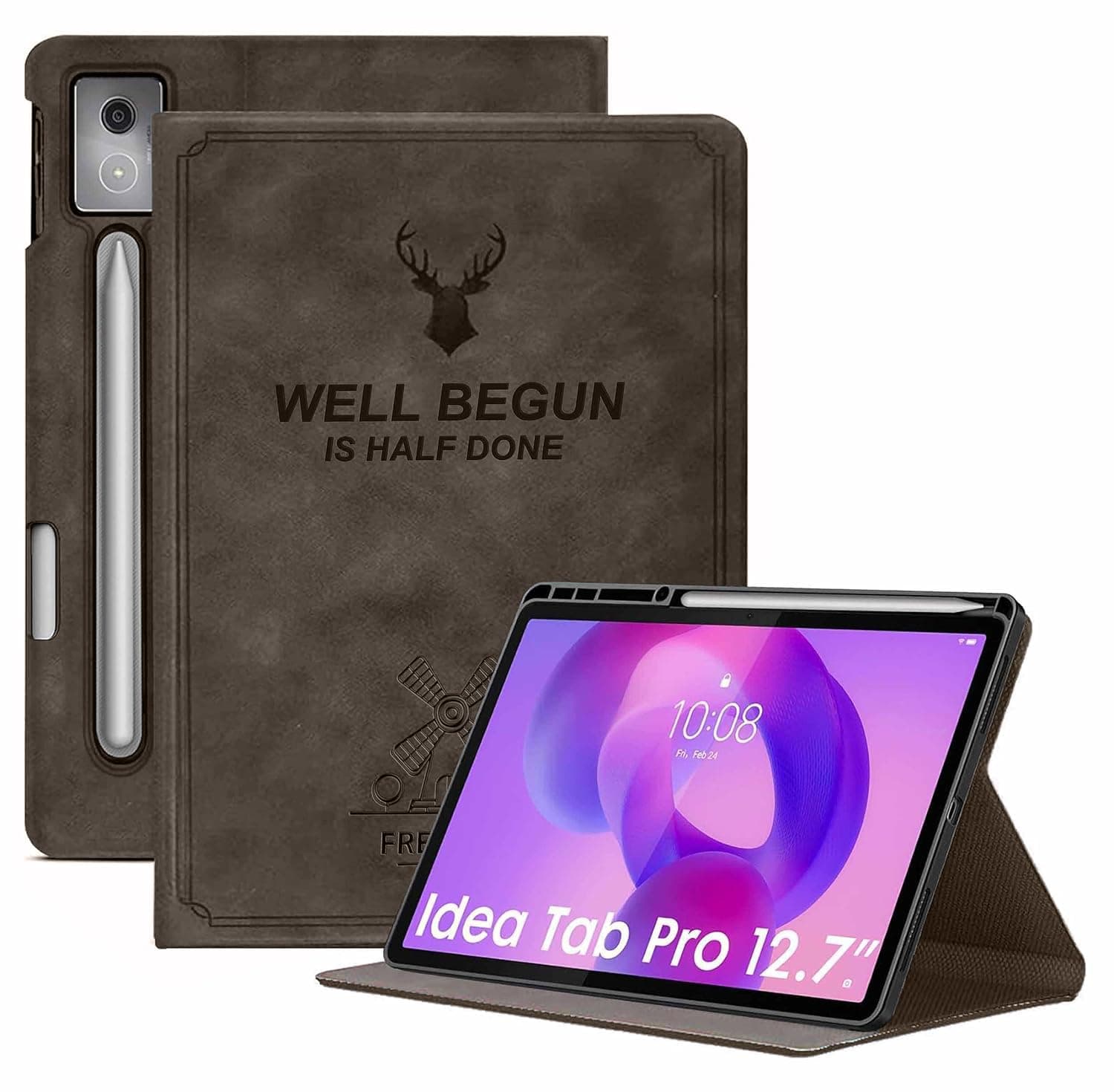 ProElite Cover for Lenovo Idea Tab Pro 12.7 inch 2025 Case Cover, Deer Smart Flip Case Cover for Lenovo Idea Tab Pro 12.7 inch Tablet with Pen Holder, Coffee