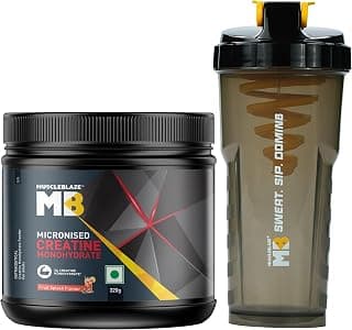 MuscleBlaze Micronized Creatine Monohydrate Powder, Fruit Splash (320g) + Cyclone Blender Gym Shaker (700ml)