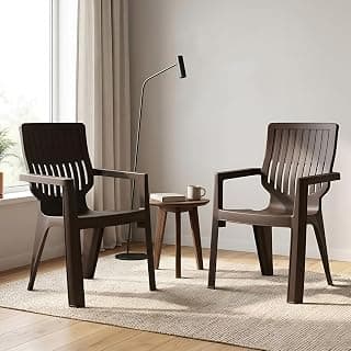Nilkamal Ortho Comfort Plastic Chair with Arm|Set of 2| 3 Year Warranty |Stackable Chair for Home, Living Room, Dining Room, Cafe & Balcony |Ergonomic Back Support |Indoor & Outdoor |Season Rust Brown