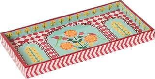 Chumbak Rani Bagh Wooden Tray - 12"x6" Blue Palace Memoirs Collection, Wooden Serving Tray Kitchen Dining Table Decor, Handcrafted Festive Gift & Home Décor