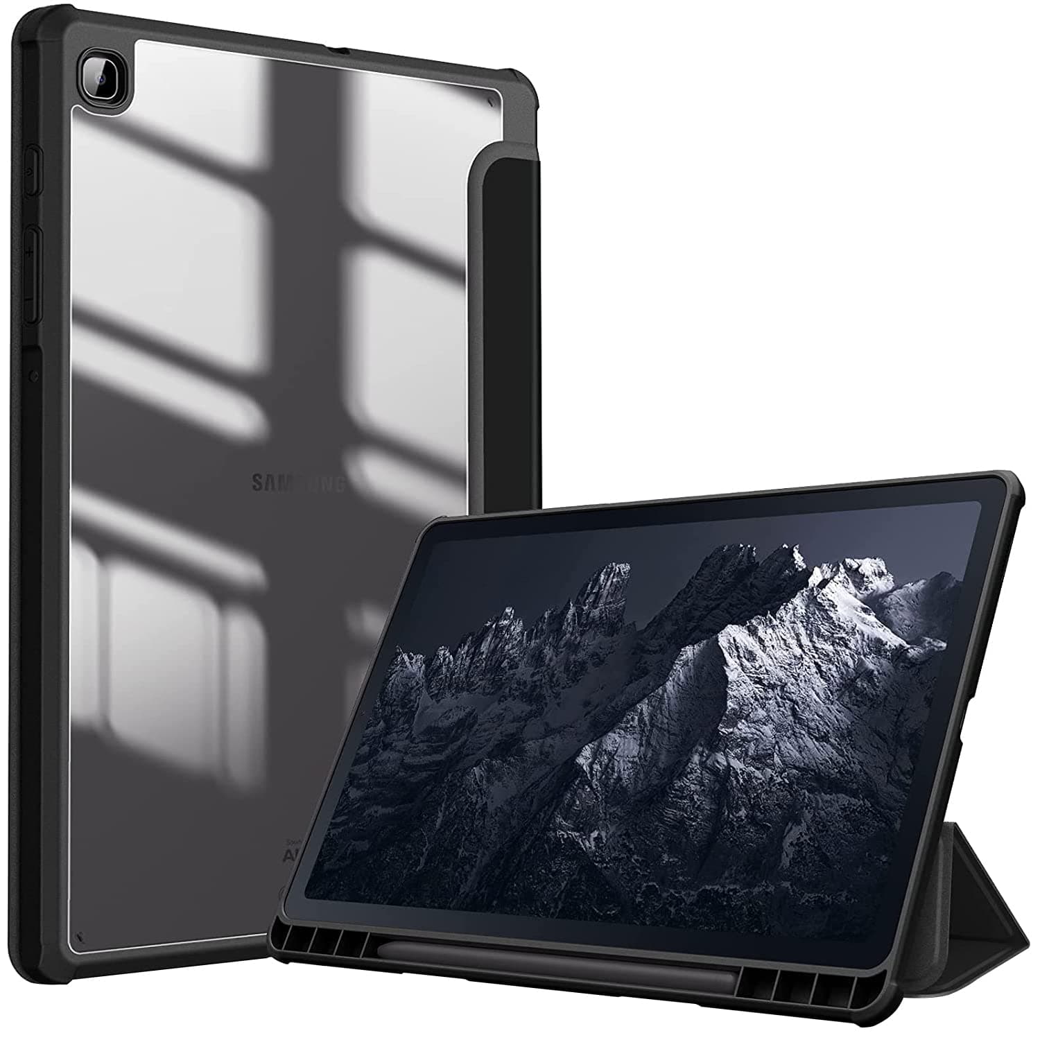 SwooK Hybrid Slim Case for Samsung Galaxy Tab S6 Lite 10.4'SM-P610 SM-P615 with S Pen Holder, Shockproof Cover with Clear Back Shell, Auto Wake/Sleep (S6 lite 10.4 inch, Black)