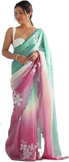 Trendy Store Gold Crush (Silk Blend) Saree with Big Floral Motif, Half & Half Shaded – Sequence & Embroidery Work