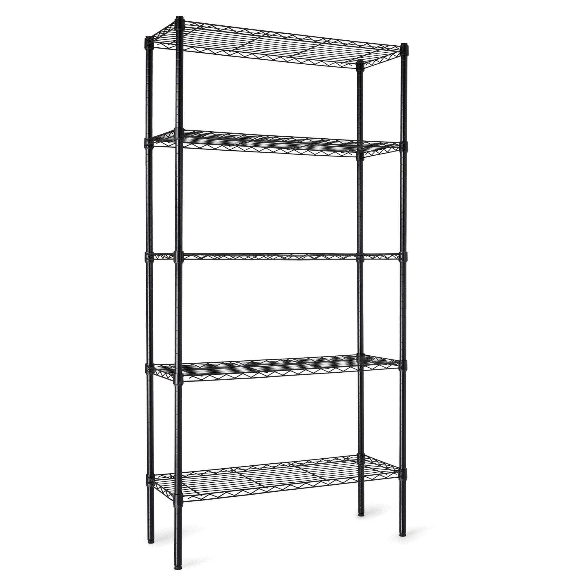 amazon basics Height Adjustable 5-Shelves Heavy Duty Rack - Black Chrome Finish (Steel)