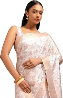 Soch Womens Beige Art Silk Paisley Print Saree
