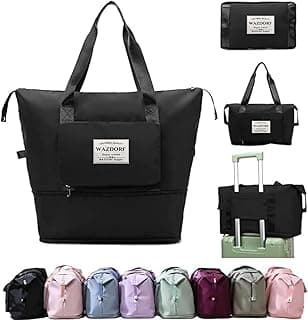 Wazdorf Nylon 41 Liter Expandable Travel Bags for Women, Duffle Bags for Women Luggage, Foldable Vanity Traveling Bag, Waterproof Hand Bag for Ladies Personal Items,Black