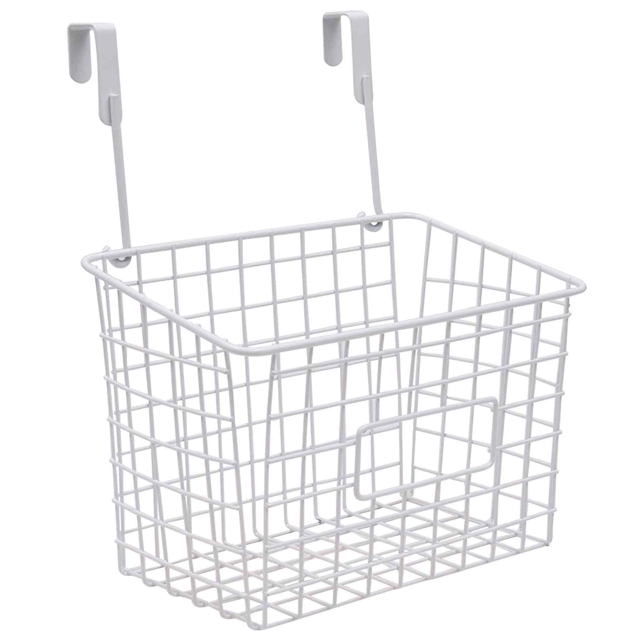 Livzing Multi-Functional Alloy Steel Compact Over The Door Hanging Basket | Cabinet Organizer for Storage Shelf | Rack | Milk Bin -White (15 L X 25 B X 30 H)