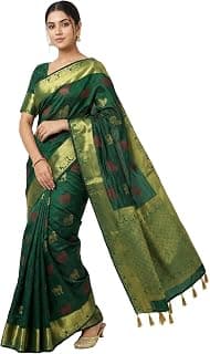 MIMOSA Women’s Green Raw Silk Saree Woven with Zari Tissue | Banarasi Style Saree | Rich Pallu & Tassels | 6.2 Mtrs