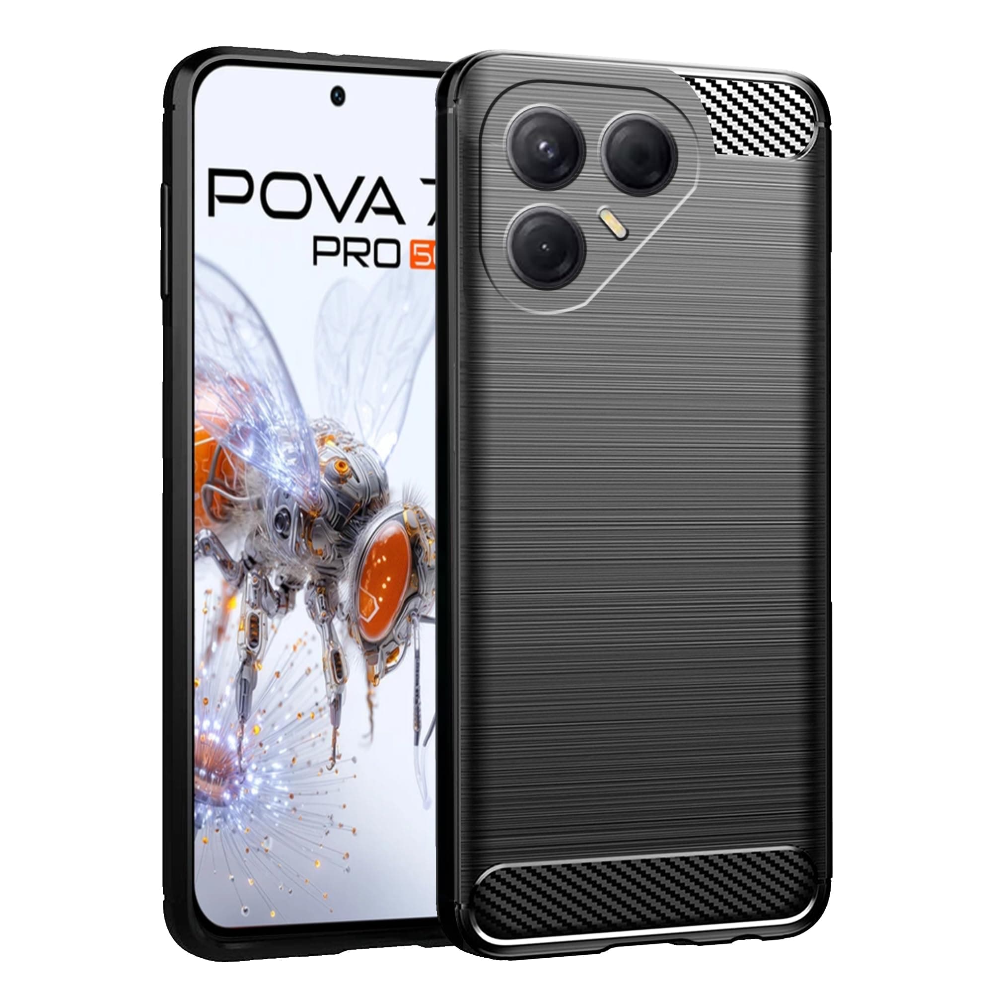 Amazon Brand - Solimo Back Cover Case for Tecno Pova 7 Pro 5G | Compatible for Tecno Pova 7 Pro 5G Back Cover | 360 Degree Protection | Soft and Flexible (TPU | Matte Black)