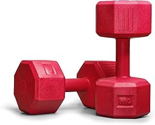 ARTINO 5Kg Pair Hexa PVC Dumbbells Set For Home Gym, Exercise & Fitness Dumbbell (Red) Fixed Weight Dumbbell (5kg X 2Pc)