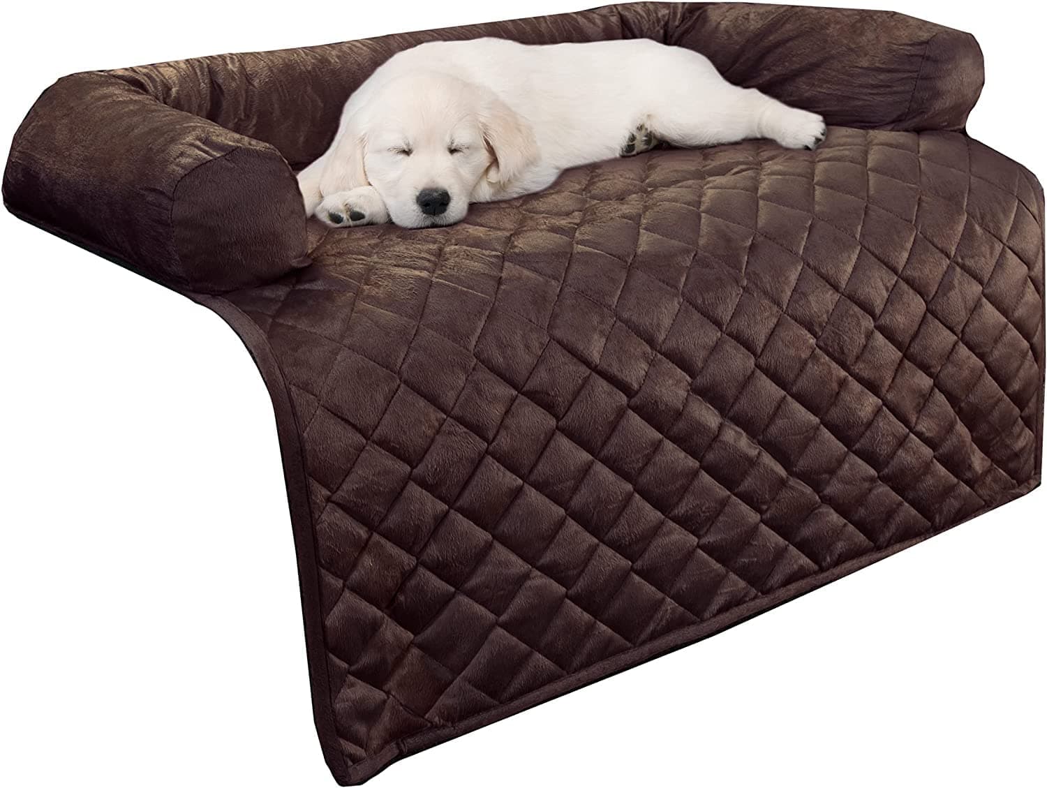 PAWSOME Couch Cover for Dogs Collection – Pet Furniture Protector with Neck Bolster, Quilted Velvet Fabric and Fiber Base Layer Brown