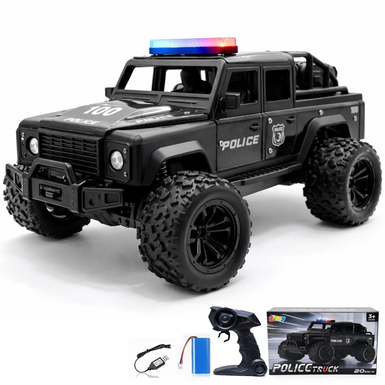 Zivvy Police Remote Control Car – Black | Toys for Boys & Girls | RC Car 4x4 | High-Speed RC Toy Car | LED Headlight | Police Siren | Sound Feature | Birthday Gift for Kids
