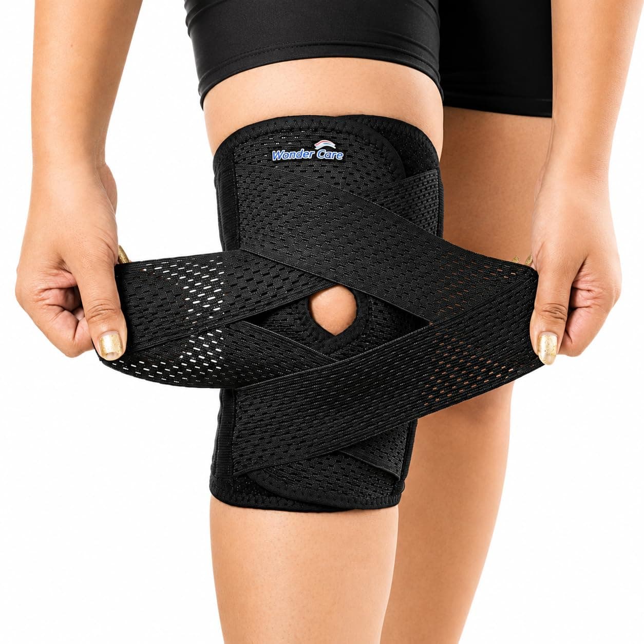 Wonder Care Adjustable Wrap Knee Support Brace, Air Mesh Fabric Knee Brace Cap for Pain Relief, Sports, Arthritis, Running Protection for Men & Women (1, XL)