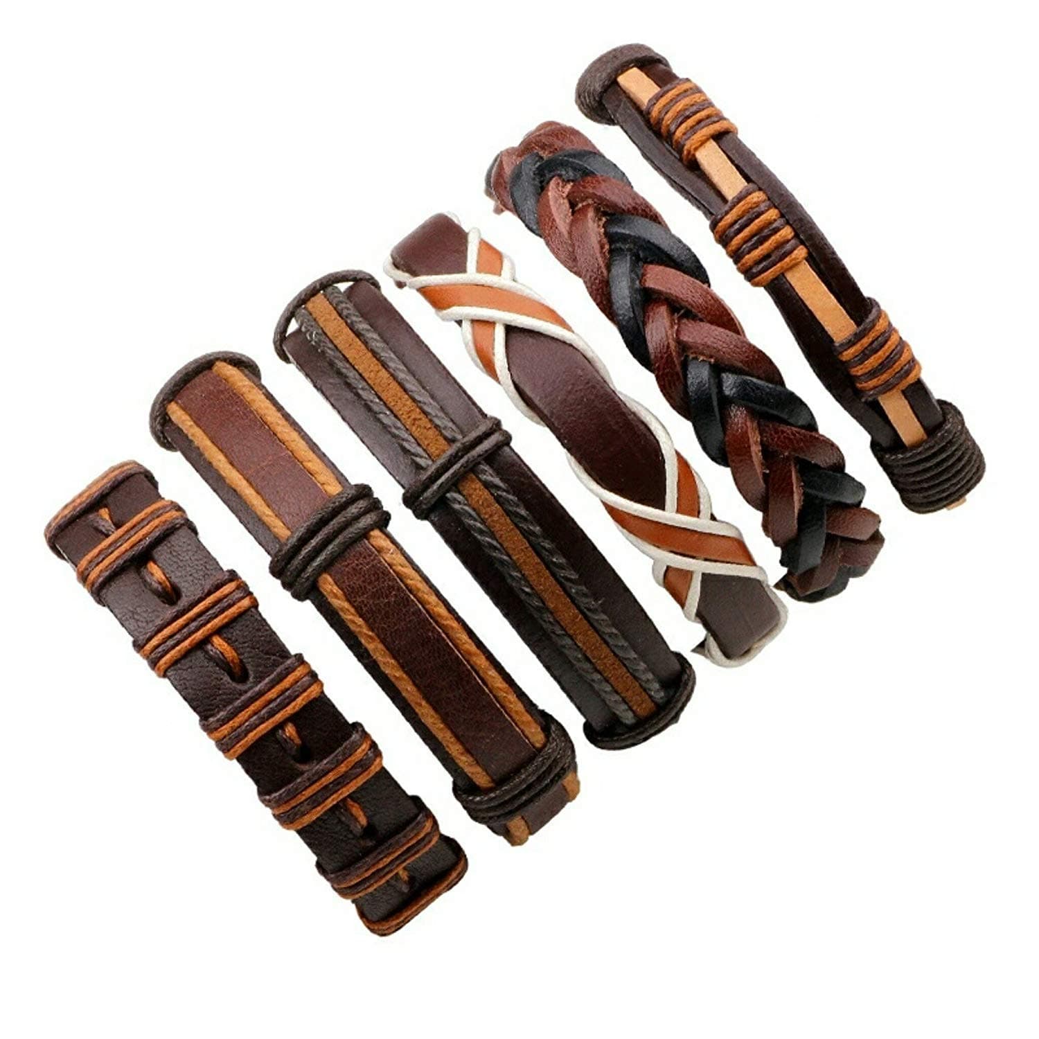 Jewelgenics Brown Wrap Real Leather Casual Wraps Cuff Friendship Bracelet for Boys, Casual Party - 6 Pieces