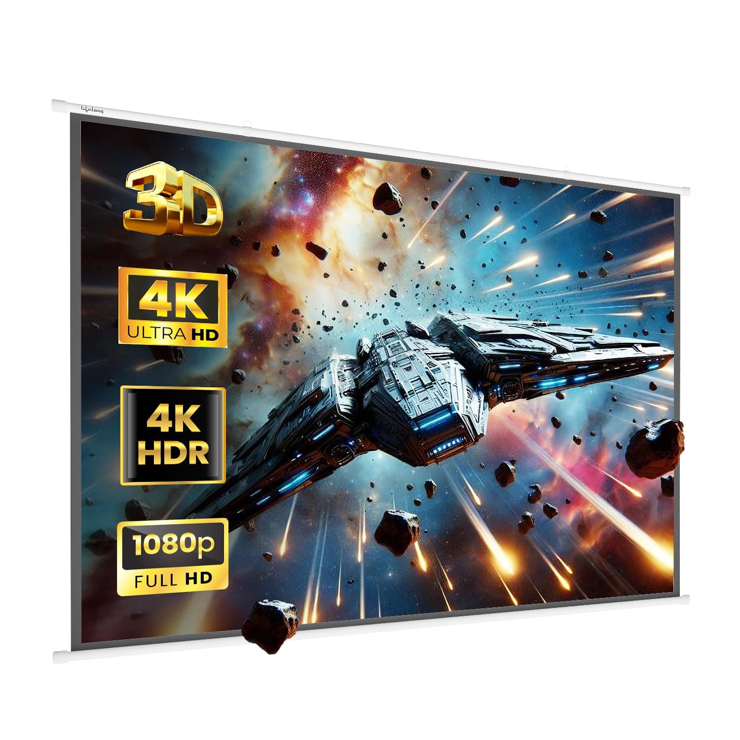 Lifelong CineMagic 100 Inch Projector Screen | Supports 4K Ultra HD & 3D | White Matte Fabric | Manual Map Type | Home Theatre Cinema, Classroom, Office | 80 x 60 in, 4:3 Ratio (16:9 Also Compatible)