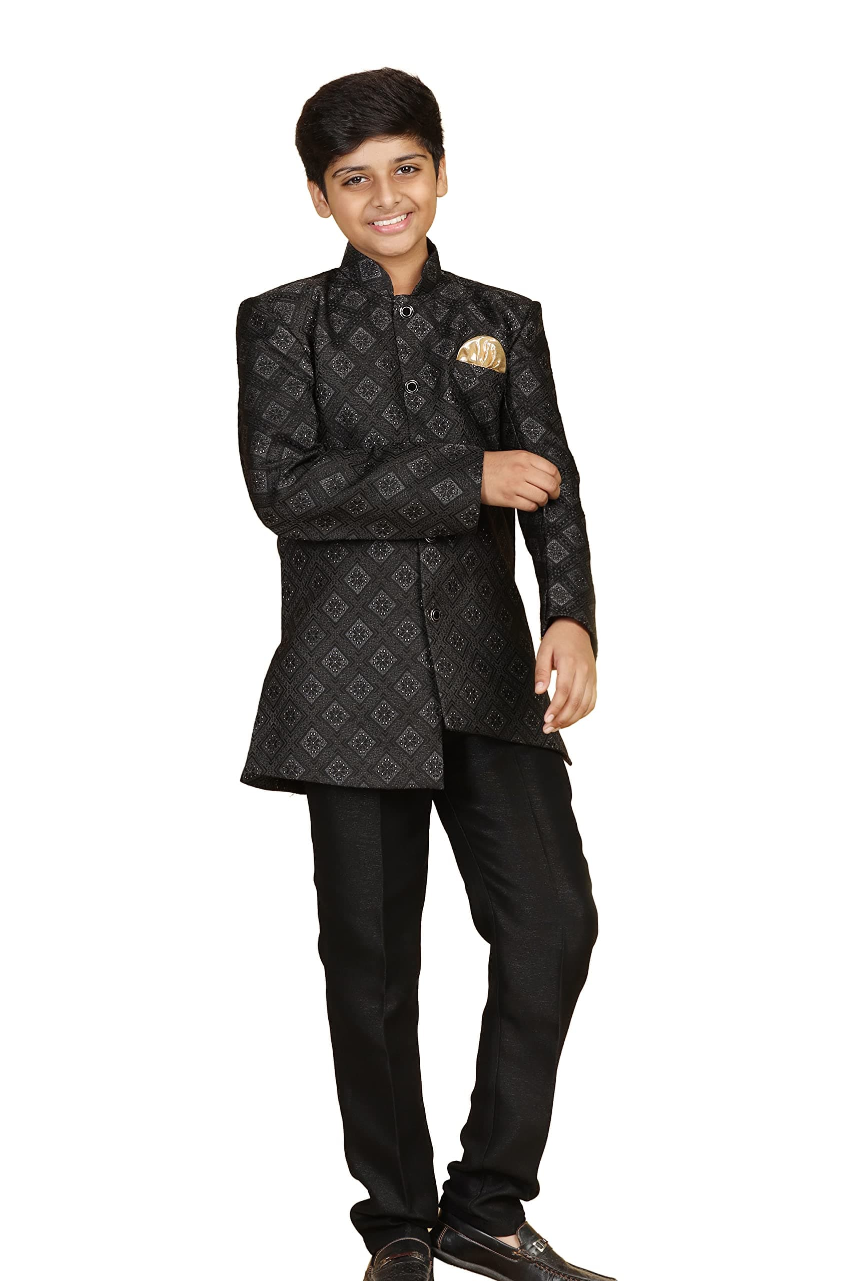 AJ DEZINES Kids Indo Western Floral Jacquard Sherwani Set For Boys