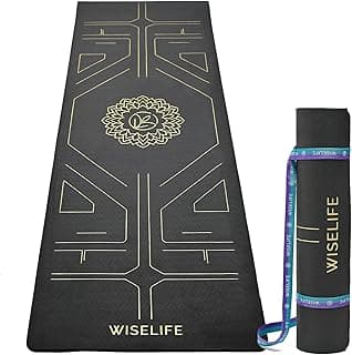 Wiselife True Alignment Yoga Mat + Sleek Yoga Strap for Men and Women (Probalance TPE Material, 6mm Thick, Long, Wide) (Charcoal), Black
