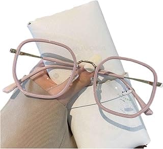 HUVORA KPOP Anti Blue Light Hexagonal Square Computer Glasses for Women Stylish, Designer Metal Frame Retro Zero Power specs, UV400 Protected Blue Cut Blocking Lens Filters Harmful UV rays
