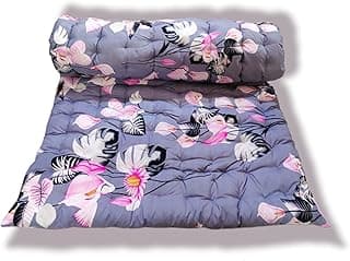 Deevine Craft Soft Cotton Quilt Foldable Light Weight Filled Single Firm Cotton Quilt Mattress| Gadda (3D Design Printed, 1 Sleeping Capacity, 3 x 6 ft or 72 x 36 Inches) (Grey Floral Mattress)