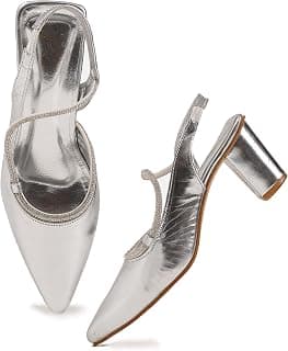 JM LOOKS Women's Block Heels Pointed Toe with Stylish Crystal Strap Sandals | Women Sandal Comfortable Cushioned Footbed for parties Wedding Office