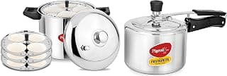 Pigeon Idly Maker 4 Plates Compatible with Induction and Gas Stove & Pigeon by Stovekraft 12091 Favourite Aluminum Induction Base Pressure Cooker with Inner Lid, 3 Litres, Silver