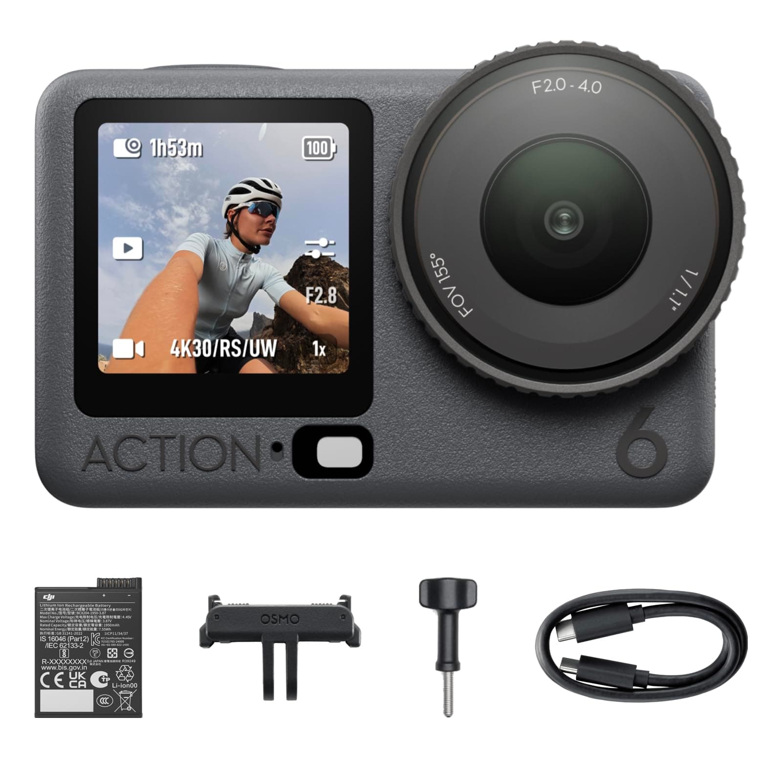 DJI Osmo Action 6 Standard Combo, Action Camera with 1/1.1" Square Sensor, Variable Aperture of f/2.0–f/4.0, Cold-Resistant, 4hrs Battery, Action Camera 4K Ideal for Quick Capture of Exciting Moments