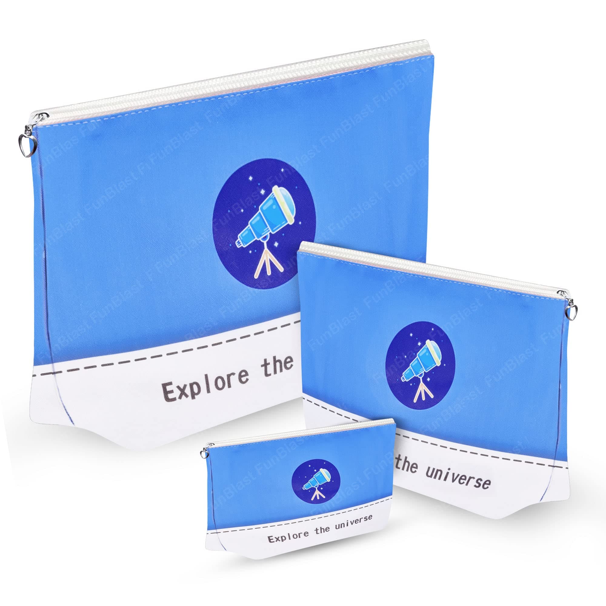 FunBlast Multipurpose Canvas Pouch - Pack of 3 Pcs Pouch with Zipper Lock, Stationary Organizer Pouch, Travel Accessories Pouch Bag, Cosmetic Bag, Money Purse, Handbag (Universe)