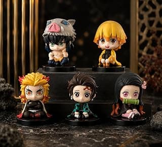 SKY SHINE Demon Slayer Mini Figure Set of 5 | Anime Figures | Action Figures | Tanjiro Kamado | Nezuko Kamado | Zenitsu Agatsuma | Inosuke Hashibira | Kyojuro Rengoku | Desk Decor | Car Dashboard/Home