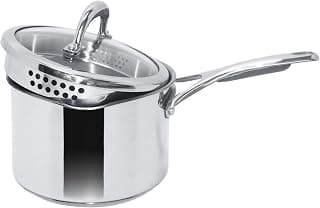Meyer Select Nickel Free Stainless Steel Saucepan | Sauce pan with triply Base| Sauce Pot with Straining Glass Lid |Milk pan with Lid | Gas and Induction Compatible, 18cm/ 2.73 Liters, Silver |