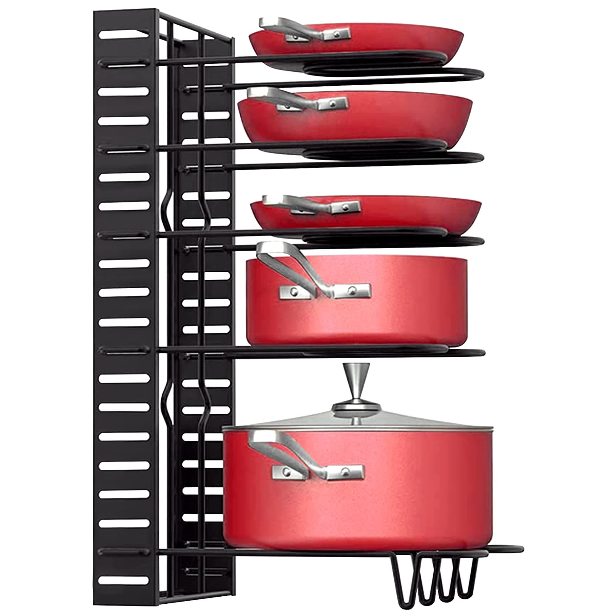 Axmon® Pan and Pot Rack Organizer For Kitchen | 5 Tier Adjustable Compartments Kitchen | Tawa Rack Holder Stand Plate Dish lid Tray Cookware Cabinet Storage Shelf |