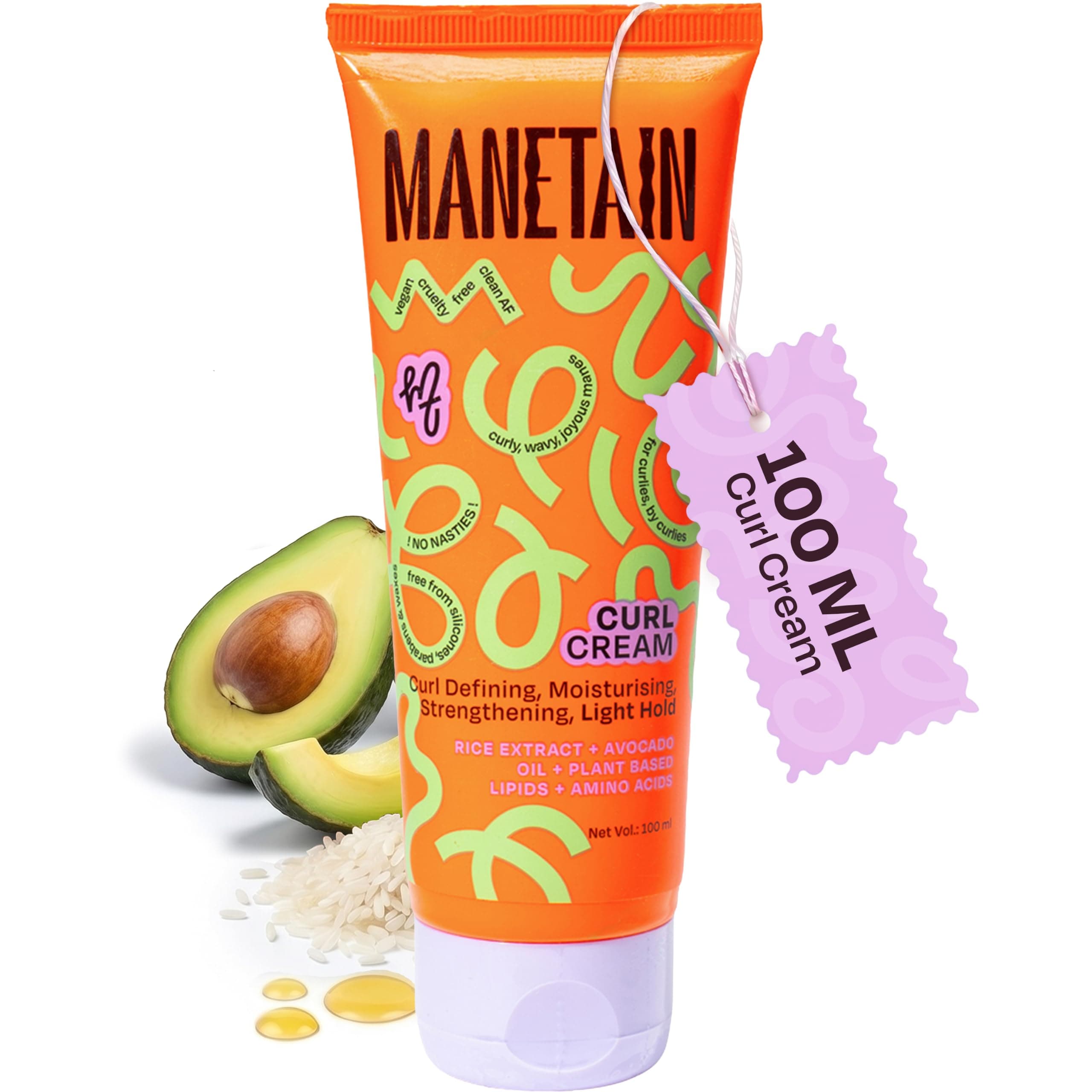 MANETAIN Curl Cream 100ml for Curly & Wavy Hair | Frizz Control, Soft Hold & Moisturizing Styling Cream | Enhances Natural Curls, Reduces Frizz | Sulfate-Free, Paraben-Free, Vegan Hair Care