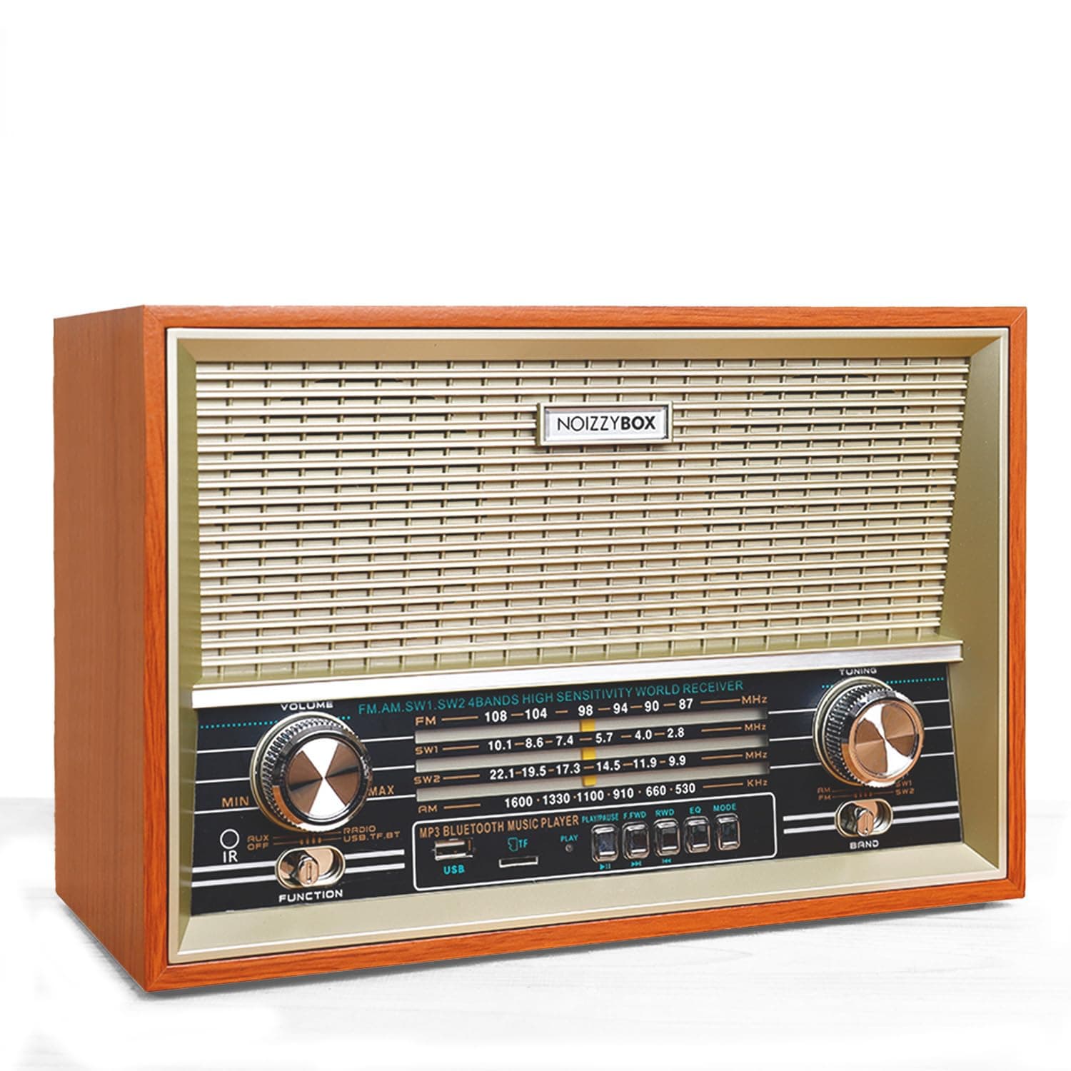 NB NOIZZYBOX Retro XXL 4 Band Radio Wireless Bluetooth Speaker with Remote and Equalizer (Beige)